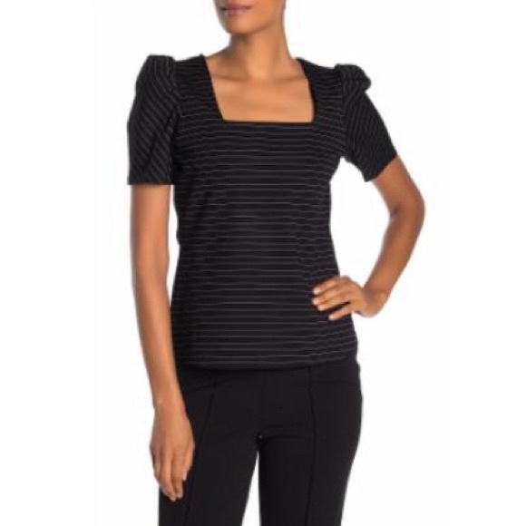 NEW Vince Camuto Square Neck Puffed Sleeve Top in Rich Black Size XL New w/o Tag - Picture 9 of 9